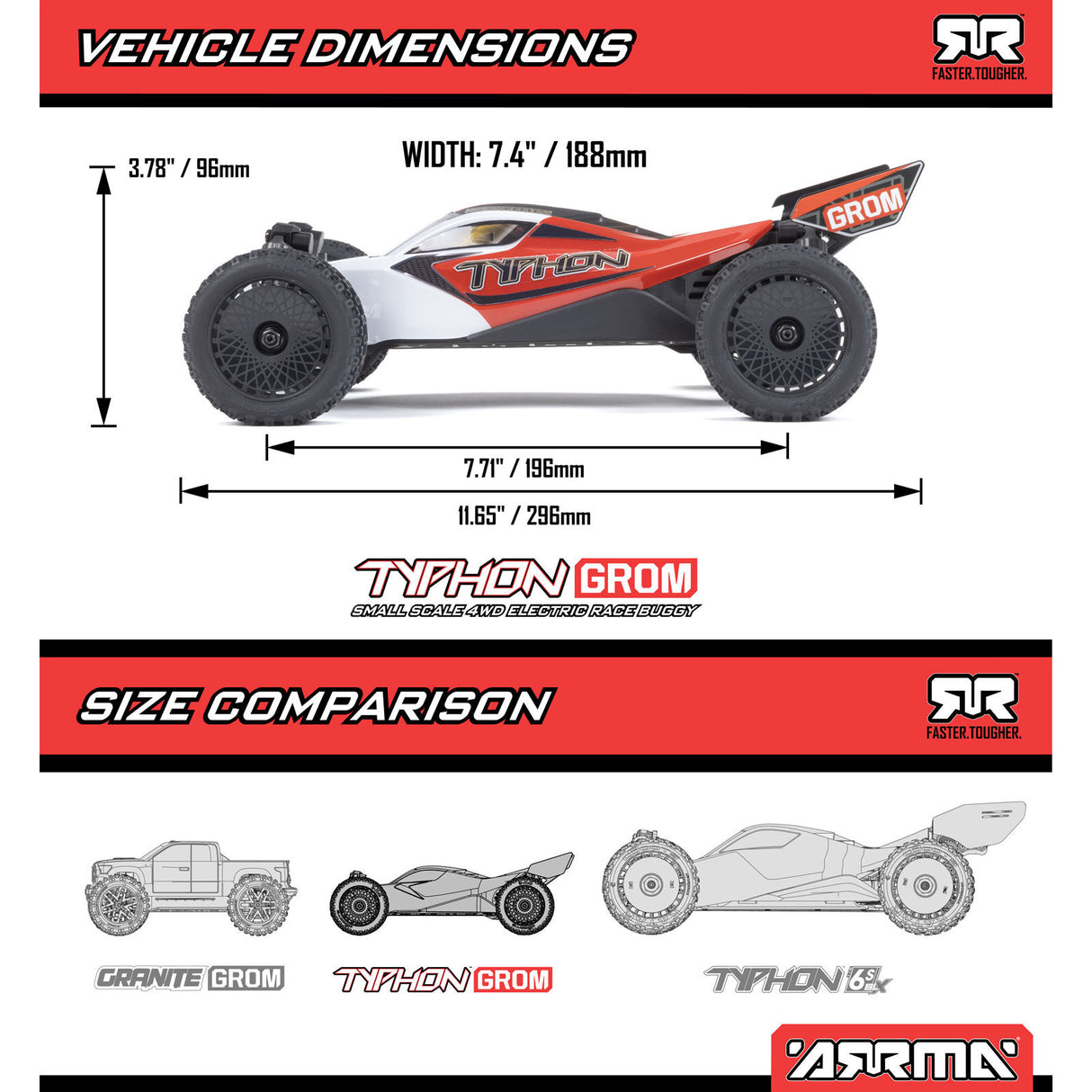 ARRMA - TYPHON GROM MEGA 380 BRUSHED 4X4 SMALL SCALE BUGGY RTR WITH BATTERY & CHARGER - BLUE/SILVER