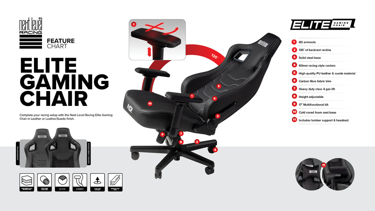 Next Level Racing Elite Gaming Chair- Leather Edition