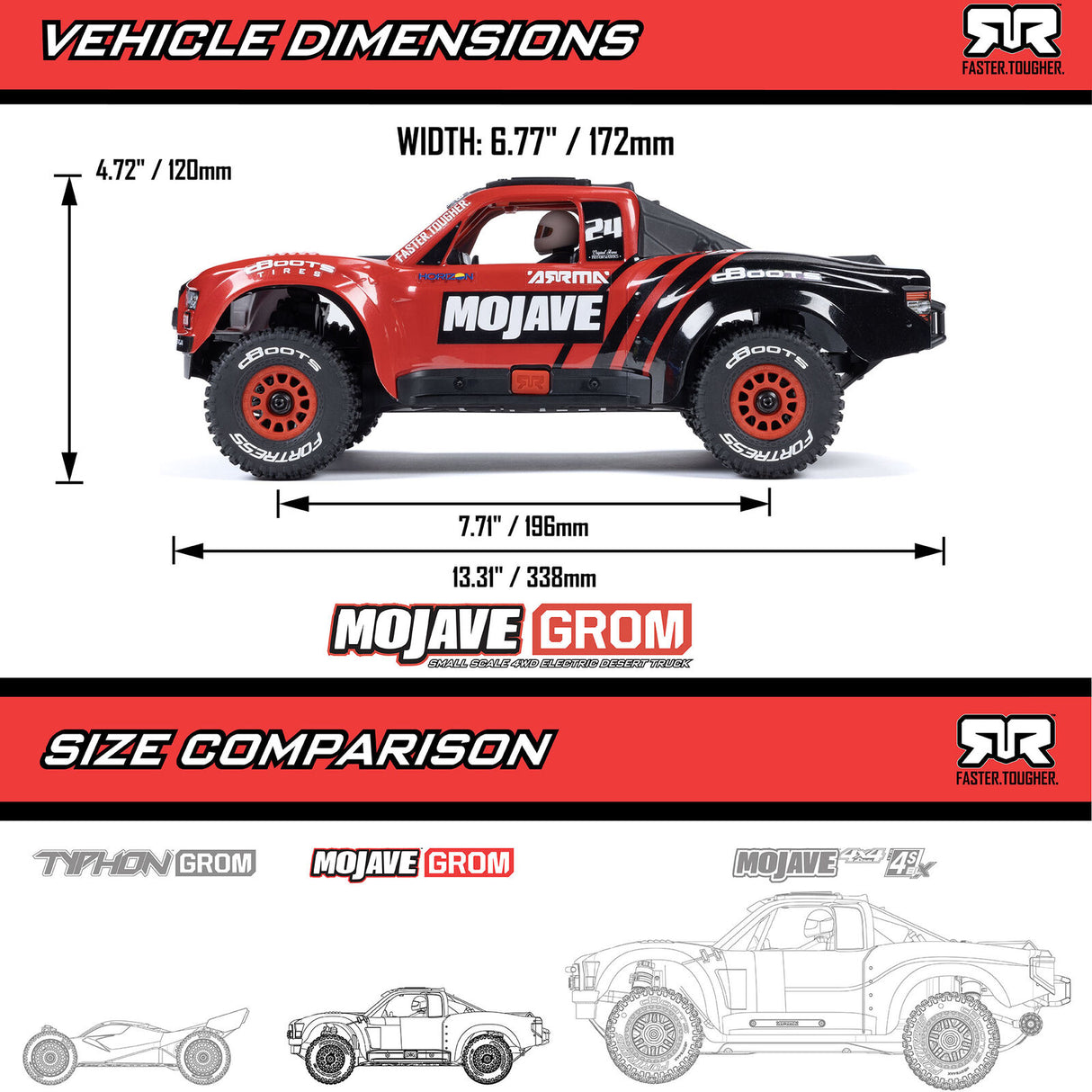 ARRMA - MOJAVE GROM MEGA 380 Brushed 4X4 Small Scale Desert Truck RTR with Battery & Charger - Red/Black